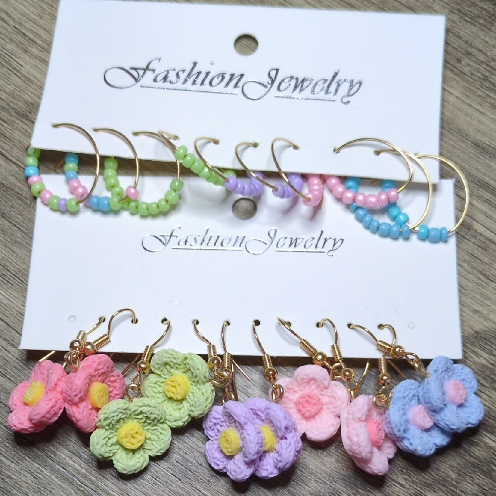 Fashion Jewelry Colorful Hoop and Flower Earrings Set